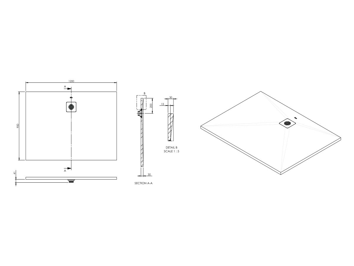 Reece Roca Cyprus Stonex Shower Floor 1200mm X 900mm Blanco With Matching Waste