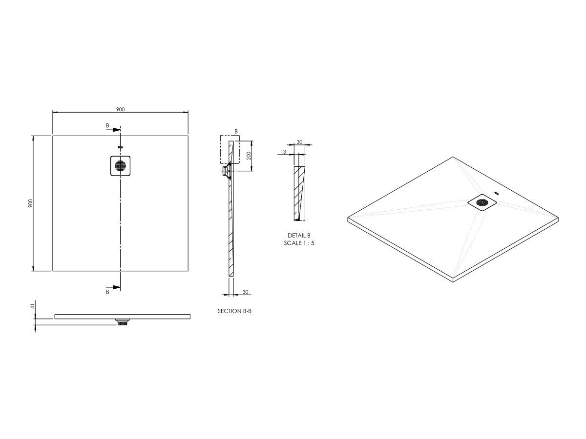 Reece Roca Cyprus Stonex Shower Floor 900mm X 900mm Pizarra With Matching Waste