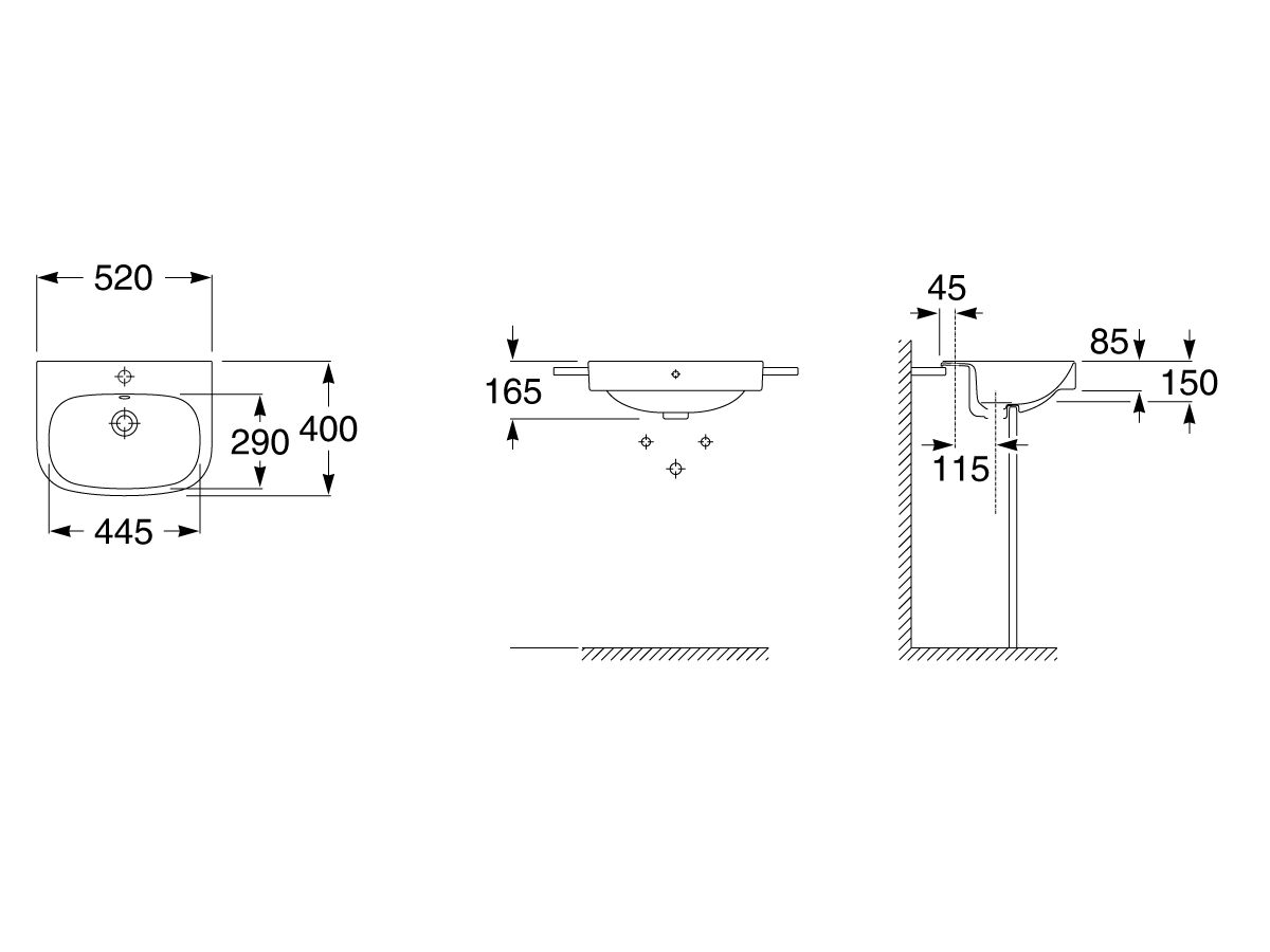 Reece Roca Debba Semi Recessed Basin 520mm X 400mm 1 Taphole White