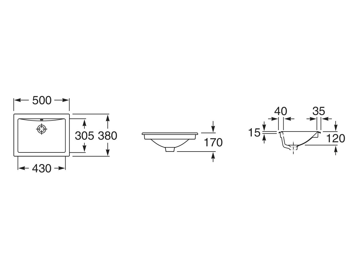 Reece Roca Diverta Vanity Basin No Taphole 500mm X 380mm White