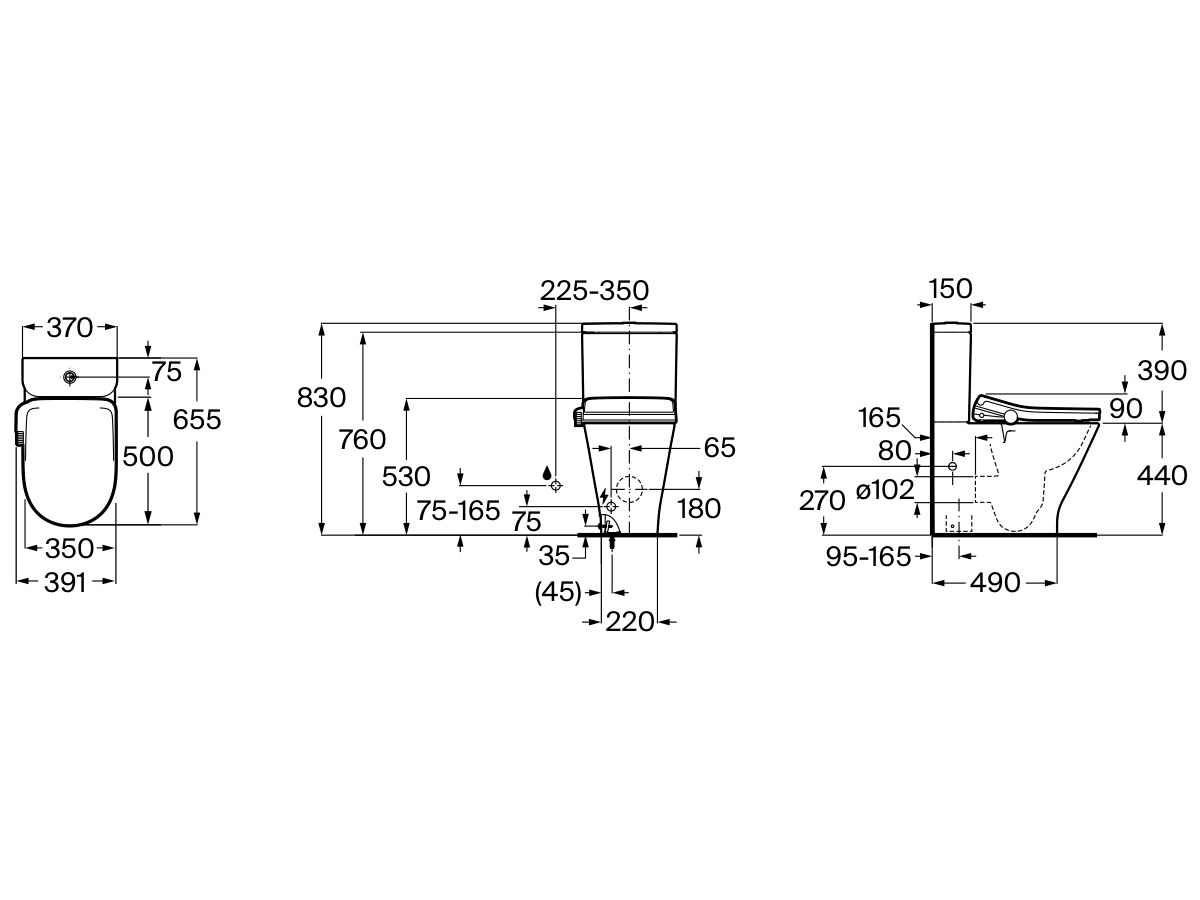 Reece Roca In-Wash Gap Round Close Coupled Back To Wall Bottom Inlet Toilet Suite With Heated Seat (4 Star)