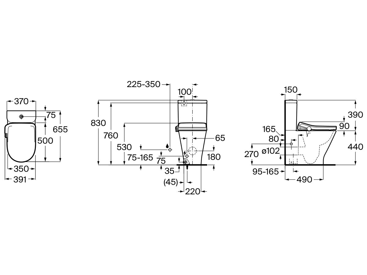 Reece Roca In-Wash Gap Round Close Coupled Back To Wall Back Inlet Toilet Suite With Heated Seat (4 Star)
