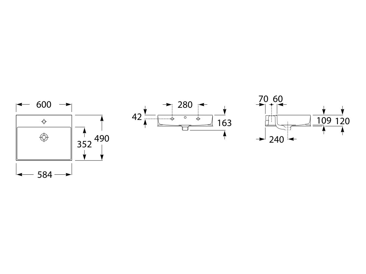 Reece Roca Inspira Wall Basin With Fixings 600mm X 490mm White