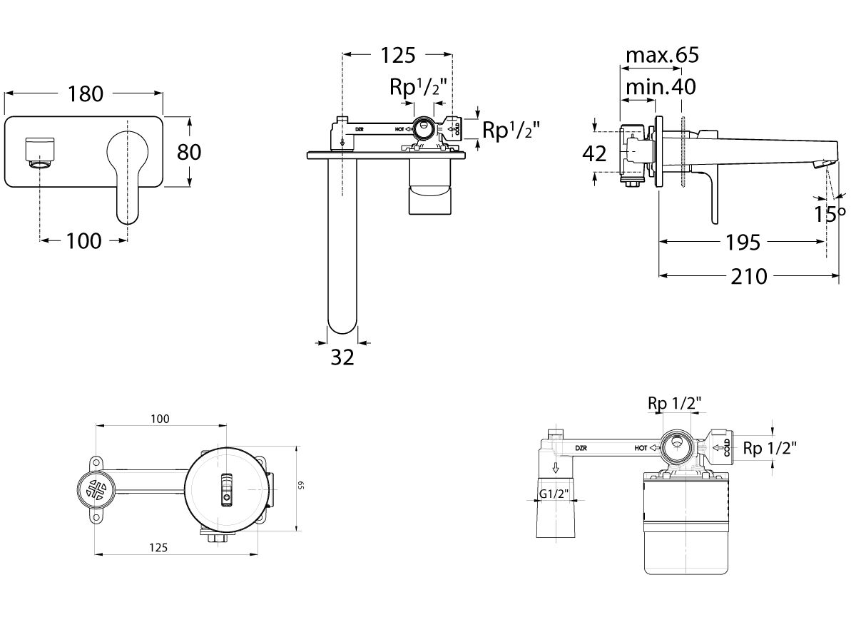 Reece Roca L20 Wall Basin Mixer Tap Set Chrome (4 Star)