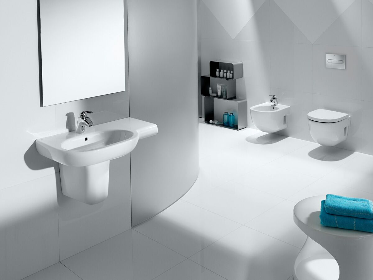 Reece Roca Meridian Wall Basin & Fixing Kit Left Hand Bowl With Overflow 750mm 1 Taphole White