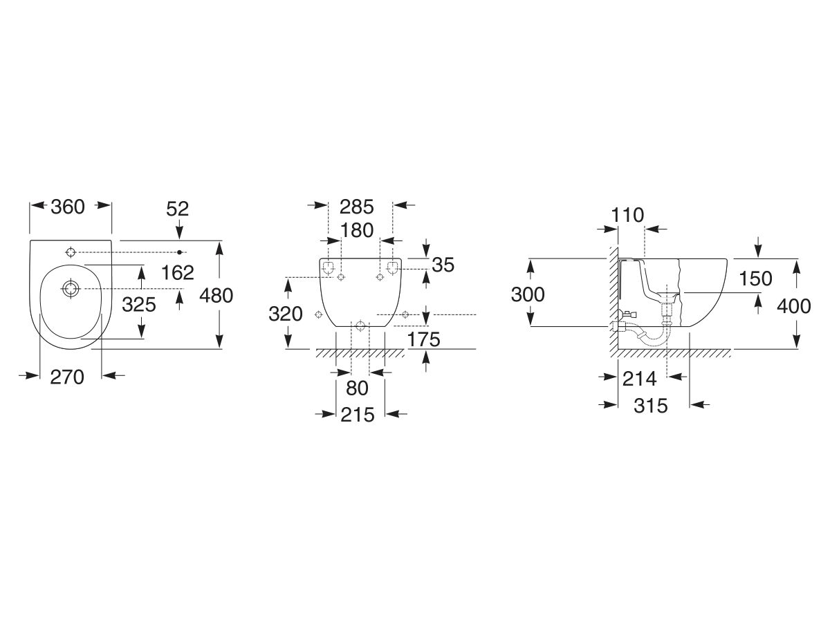 Reece Roca Meridian Wall Hung Bidet 480mm 1 Taphole White