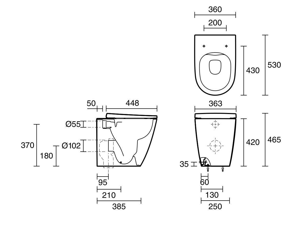 Reece Roca Ona Back To Wall Rimless Pan With Soft Close Quick Release Toilet Seat White (4 Star)