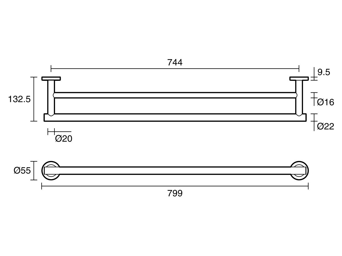 Reece Roca Ona Double Towel Rail 800mm Brushed Nickel