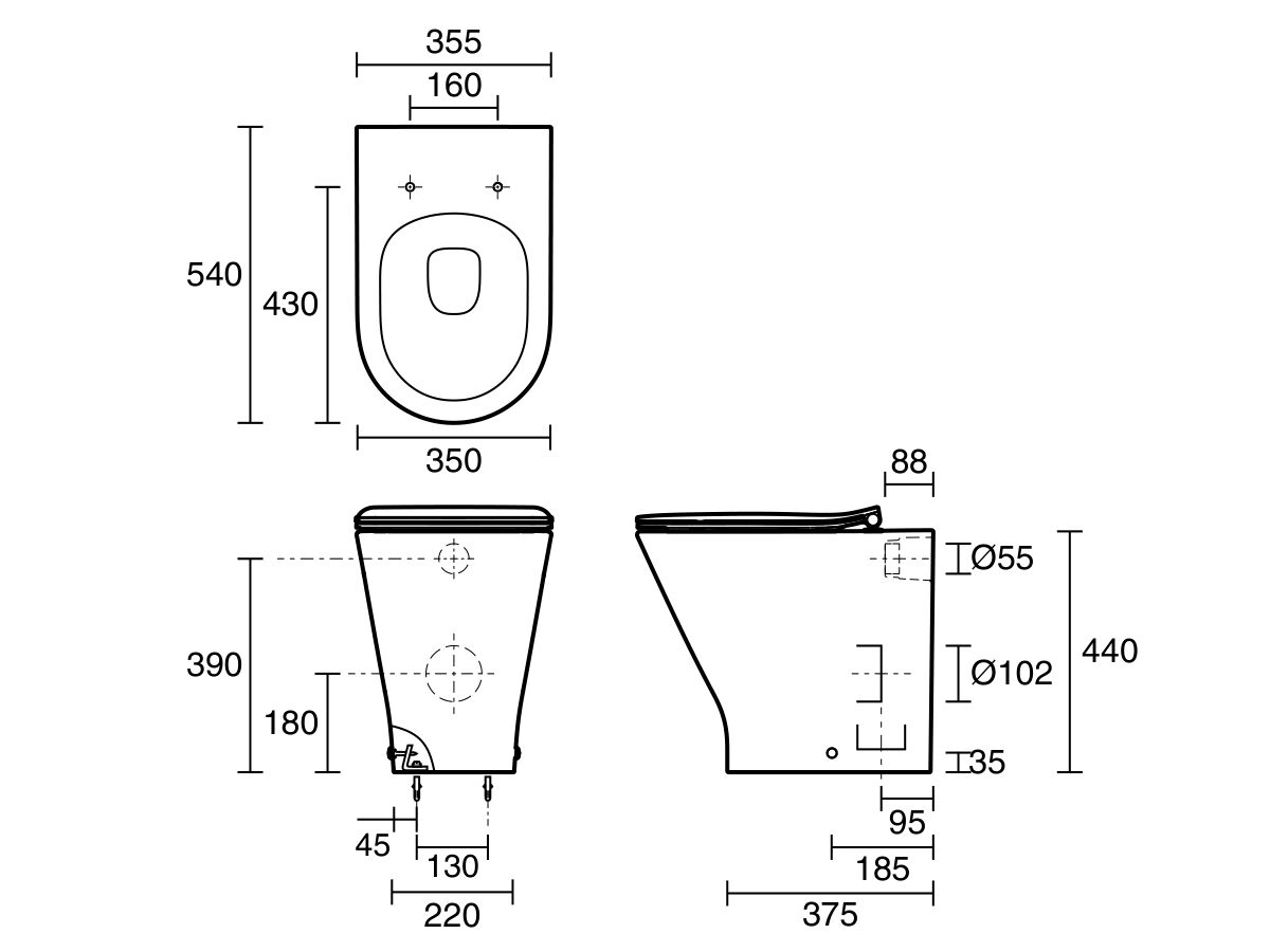 Reece Roca The Gap Round Back To Wall Rimless Overheight Pan With Soft Close Quick Release Thin Seat White (4 Star)
