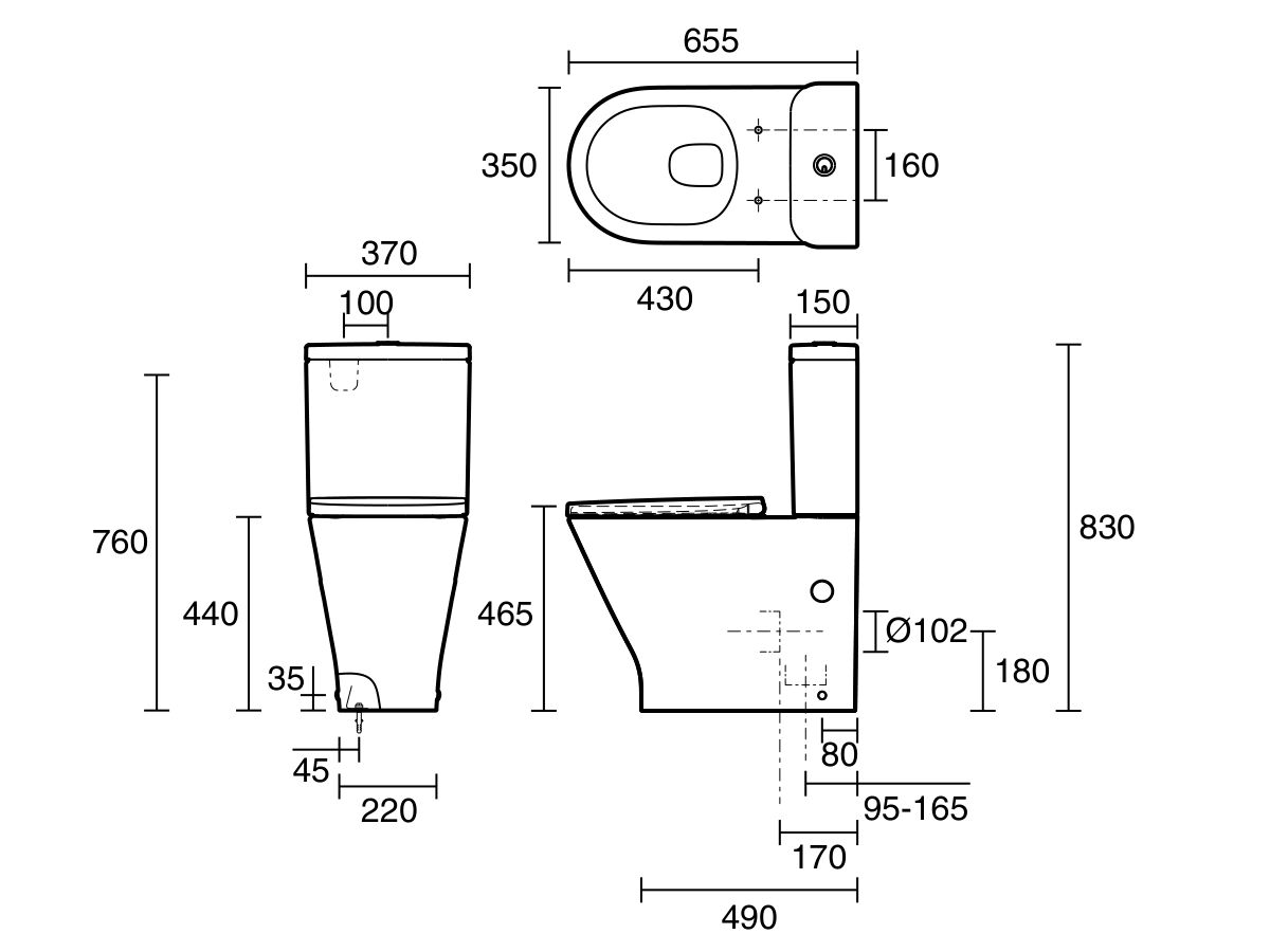 Reece Roca The Gap Round Close Coupled Back To Wall Rimless Overheight Back Inlet Toilet Suite With Soft Close Quick Release Thick Seat White (4 Star)