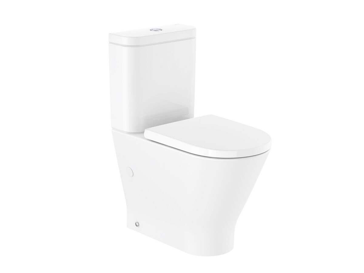 reece Roca The Gap Round Close Coupled Back to Wall Rimless Overheight Back Inlet Toilet Suite with Soft Close Quick Release Thick Seat White (4 Star)