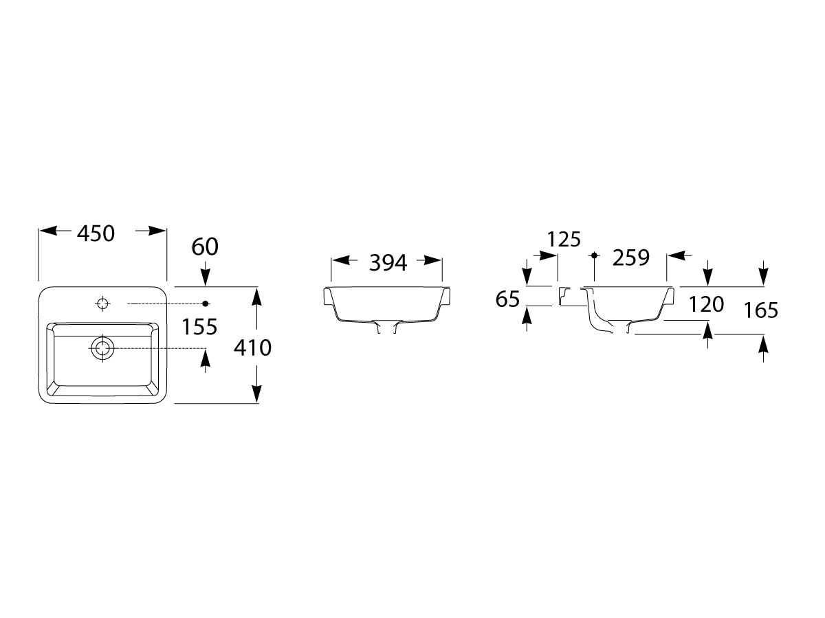 Reece Roca The Gap Semi Inset Basin 450mm X 410mm 1 Taphole White