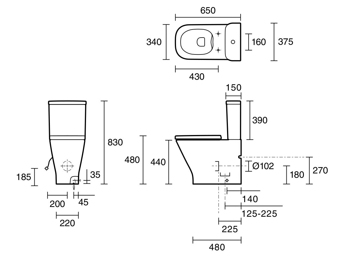 Reece Roca The Gap Square Close Coupled Back To Wall Rimless Overheight Bottom Inlet Toilet Suite With Soft Close Quick Release Toilet Seat White (4 Star)