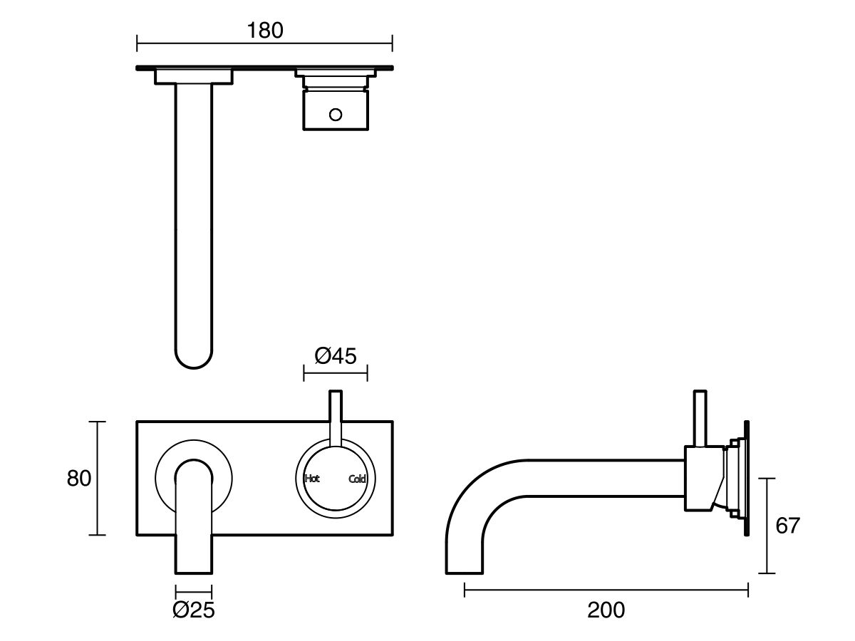 Reece Sussex Scala 25mm Curved Bath Mixer Tap Outlet System Right Hand 200mm Outlet LUX PVD Brushed Platinum Gold