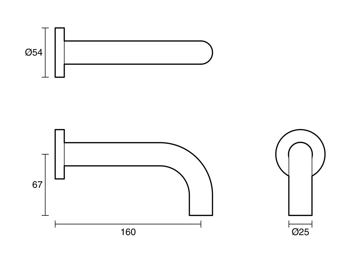 Reece Sussex Scala 25mm Curved Bath Outlet 160mm Chrome