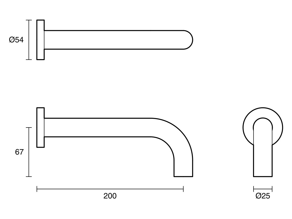 Reece Sussex Scala 25mm Curved Bath Outlet 200mm 316 Stainless Steel
