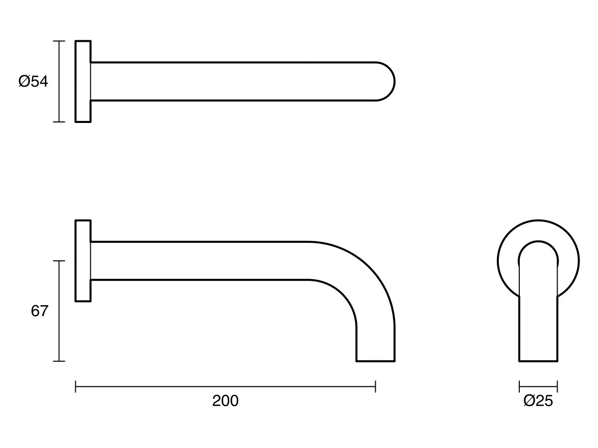 Reece Sussex Scala 25mm Curved Bath Outlet 200mm Satin Chrome