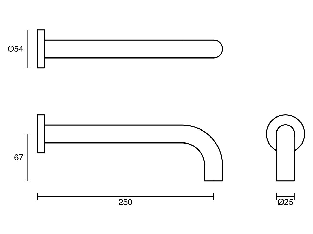 Reece Sussex Scala 25mm Curved Bath Outlet 250mm Chrome