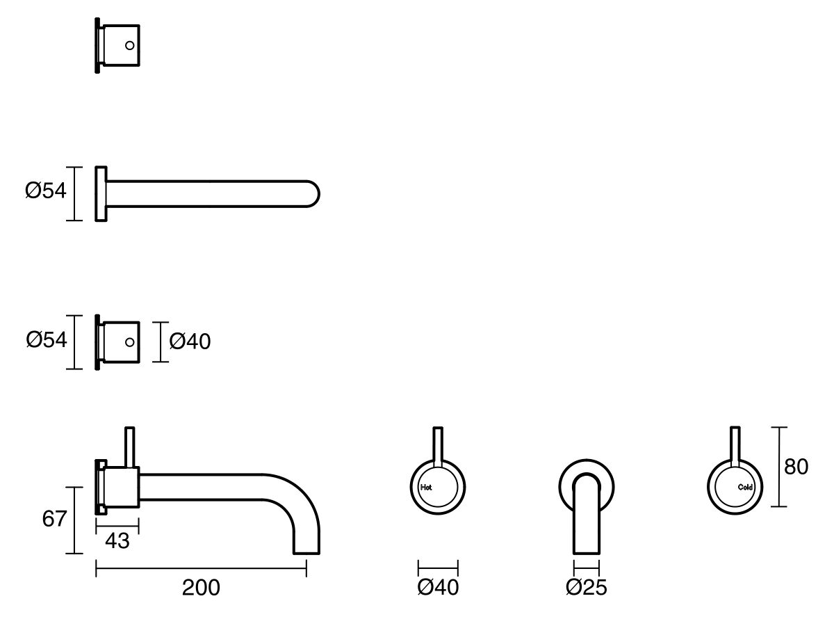 Reece Sussex Scala 25mm Wall Basin Set Curved 200mm Chrome (6 Star)