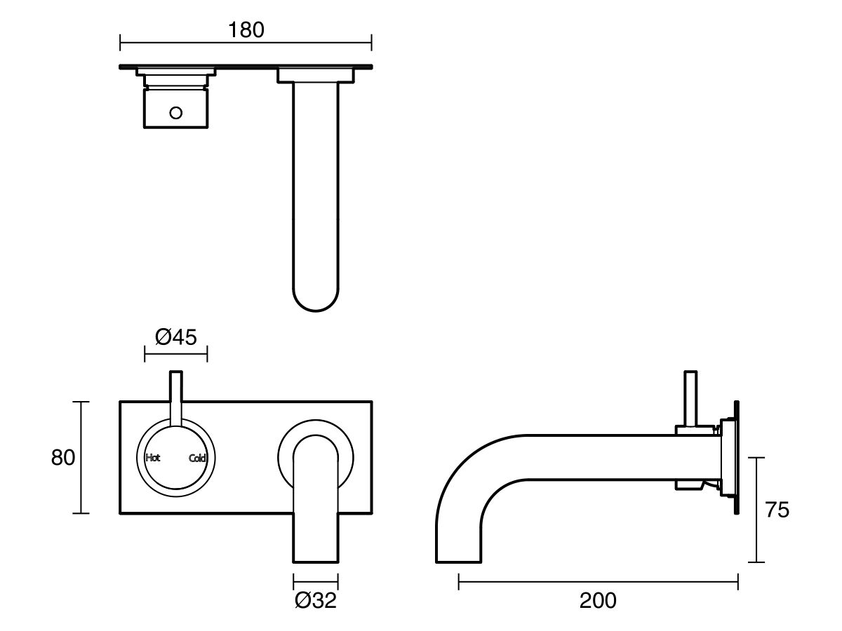 Reece Sussex Scala 32mm Curved Bath Mixer Tap Outlet System Left Hand 200mm Outlet Chrome