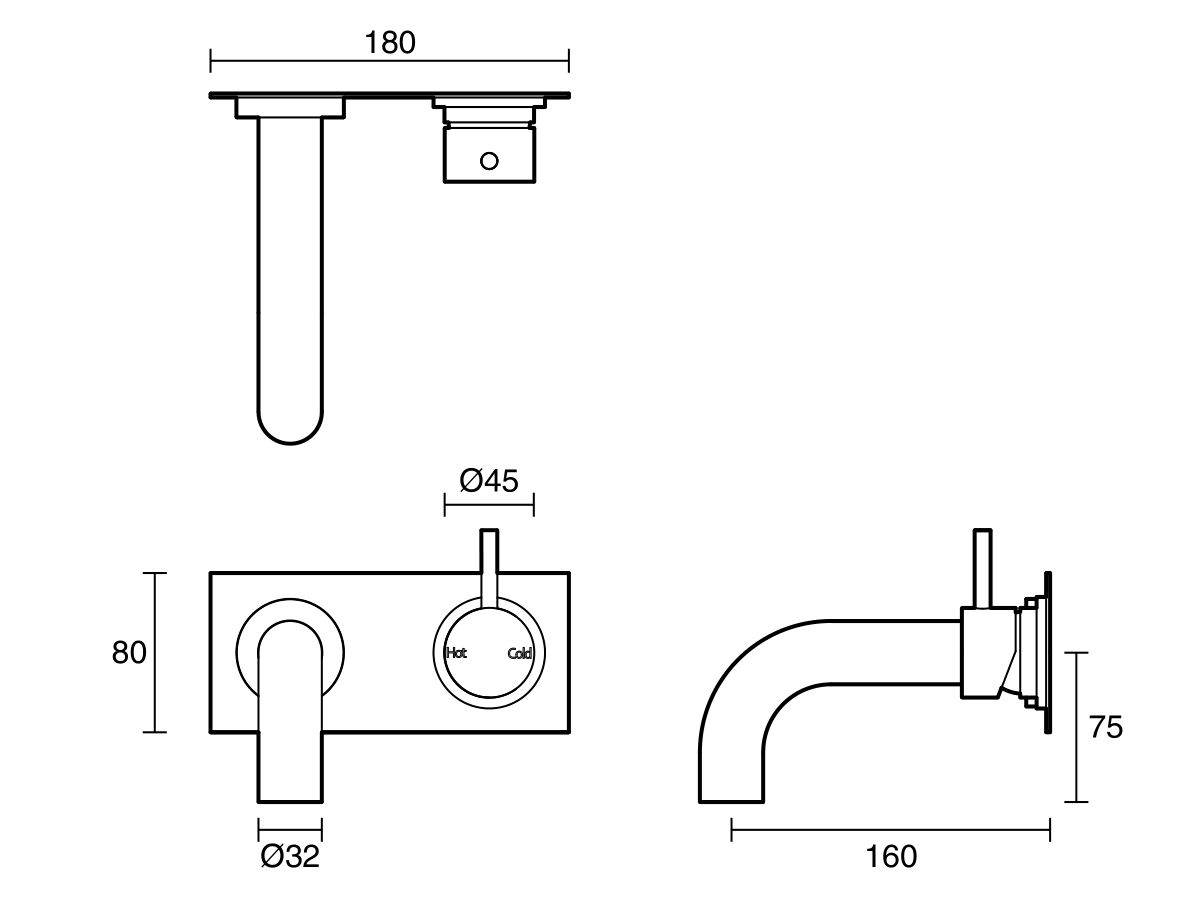 Reece Sussex Scala 32mm Curved Bath Mixer Tap Outlet System Right Hand 160mm Outlet Chrome