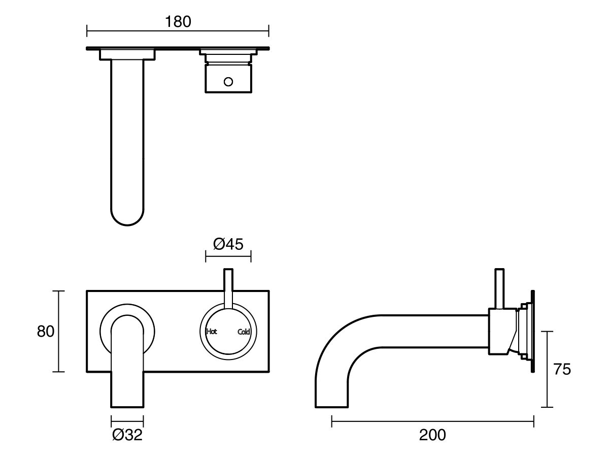 Reece Sussex Scala 32mm Curved Bath Mixer Tap Outlet System Right Hand 200mm Outlet Chrome