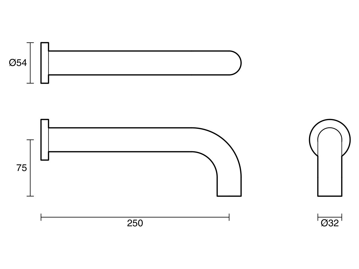 Reece Sussex Scala 32mm Curved Wall Bath Outlet 250mm Chrome