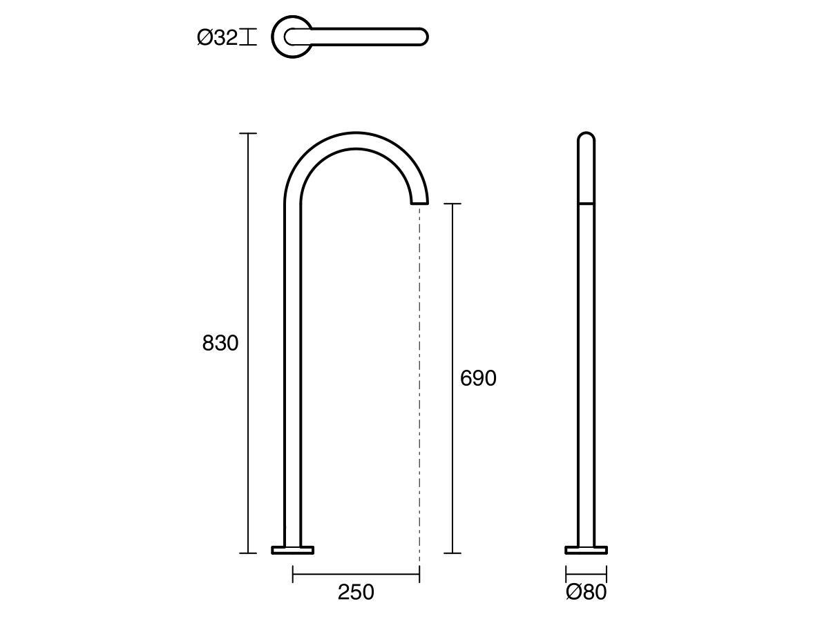 Reece Sussex Scala 32mm Floor Mounted Outlet 830mm Chrome