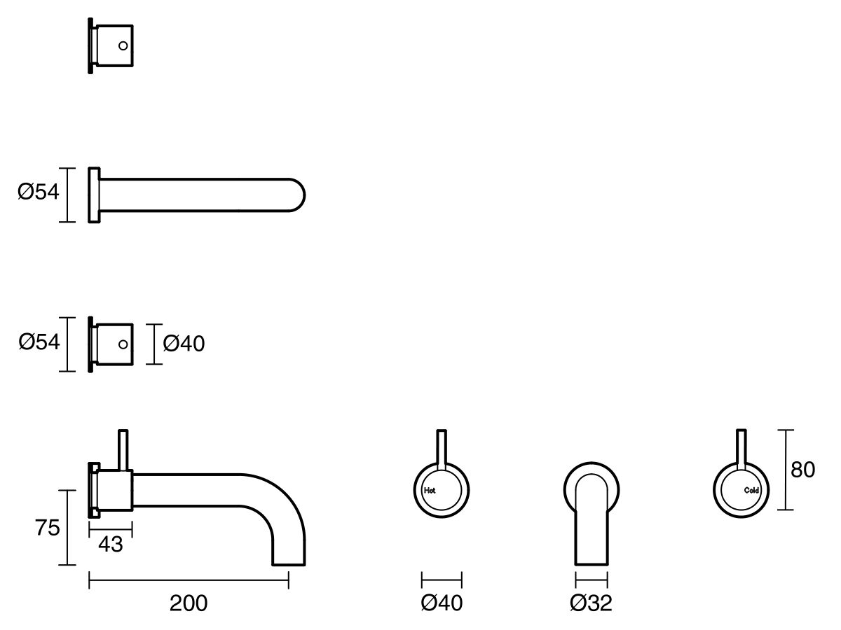 Reece Sussex Scala 32mm Wall Basin Set Curved 200mm Chrome (6 Star)