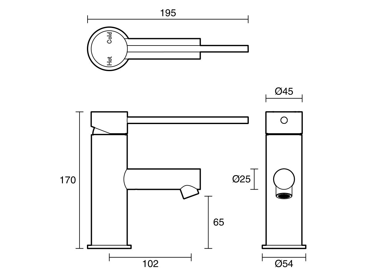 Reece Sussex Scala Basin Mixer Tap With 150mm Extension Pin LUX PVD Matte Opium Black (5 Star)