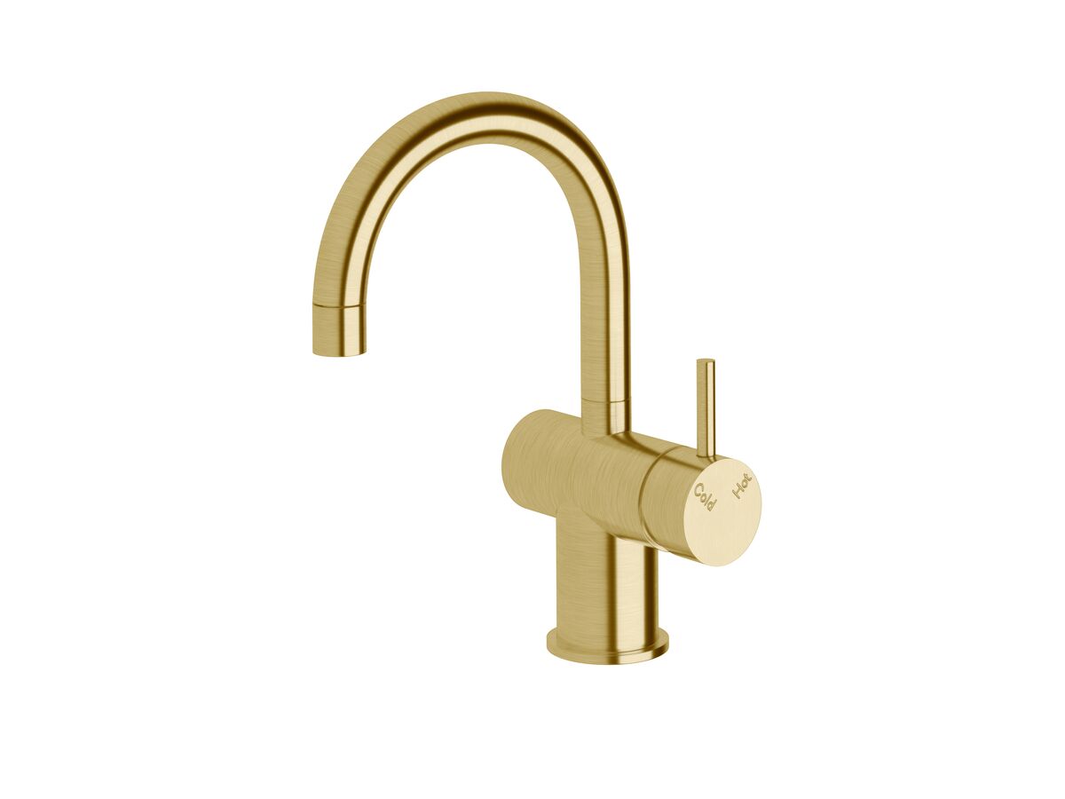reece Sussex Scala Basin / Sink Mixer Tap Small Curved Spout Right Hand LUX PVD Brushed Pure Gold (4 Star)