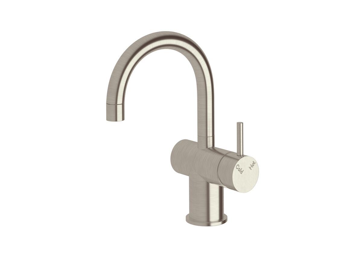 reece Sussex Scala Basin / Sink Mixer Tap Small Curved Spout Right Hand LUX PVD Brushed Oyster Nickel (4 Star)