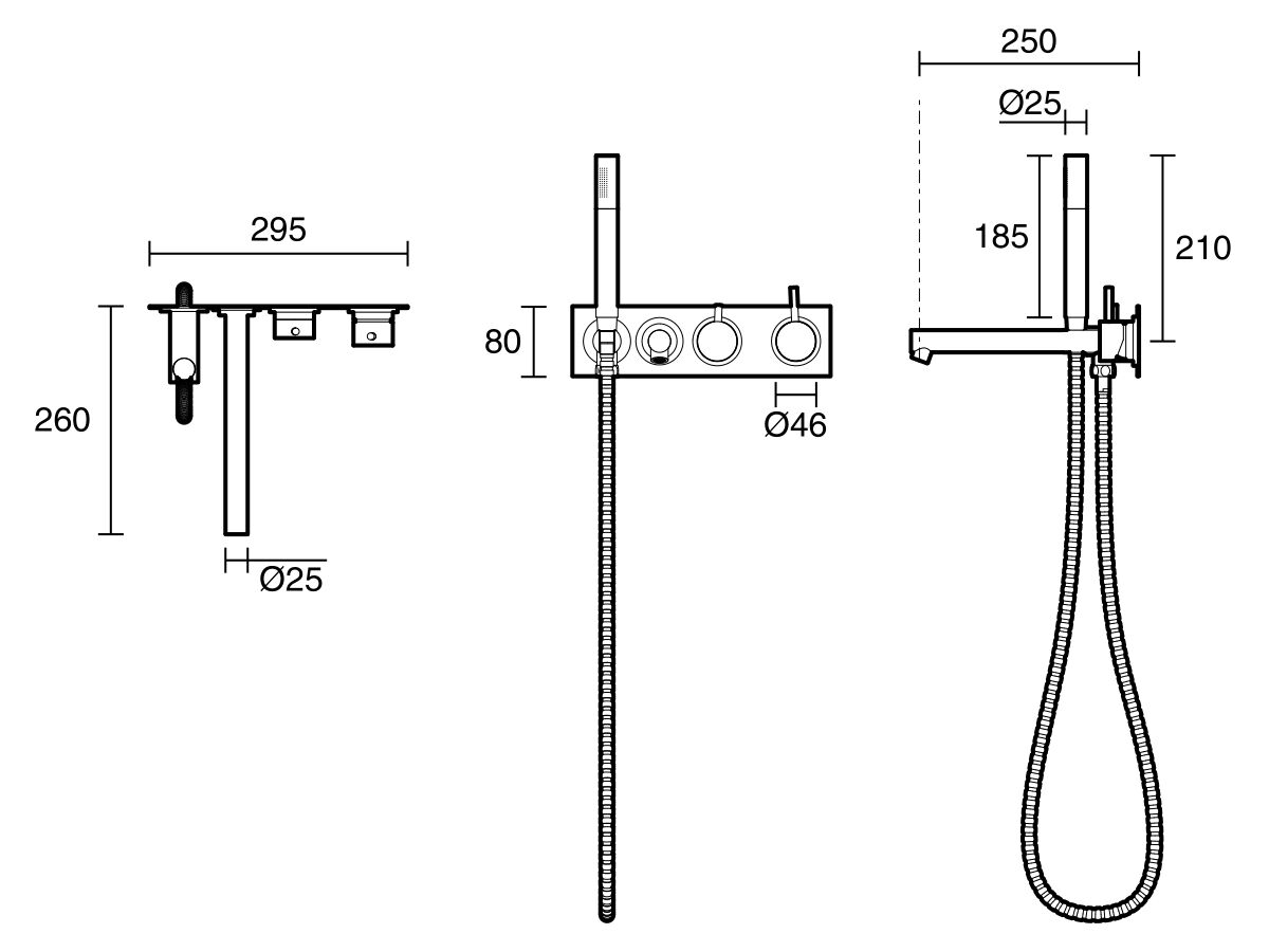 Reece Sussex Scala Bath Mixer Diverter System 250mm Outlet Right Hand Operation With Handshower Chrome (3 Star)