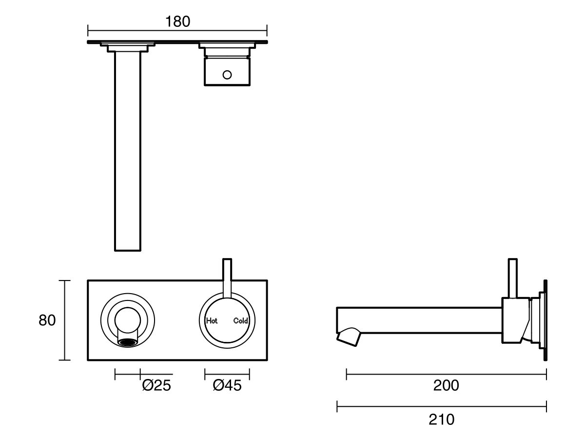 Reece Sussex Scala Bath Mixer Tap Outlet System Straight 200mm Right Hand Operation Chrome