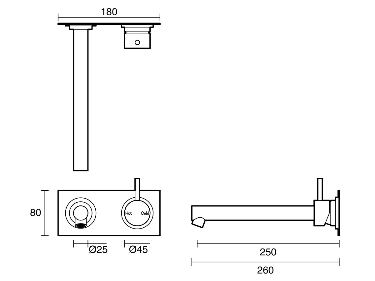 Reece Sussex Scala Bath Mixer Tap Outlet System Straight 250mm Right Hand Operation Chrome