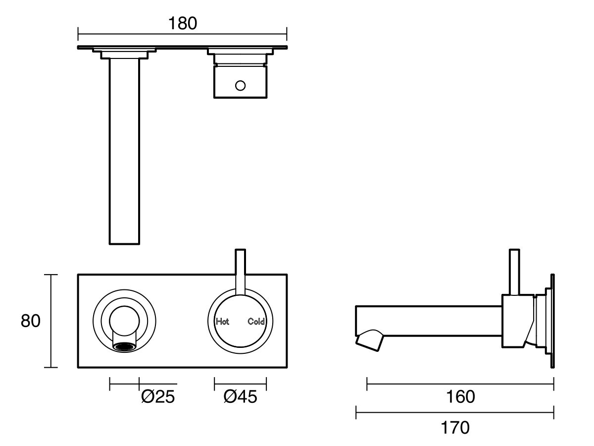 Reece Sussex Scala Bath Mixer Tap Outlet System Straight 160mm Right Hand Operation LUX PVD Brushed Platinum Gold