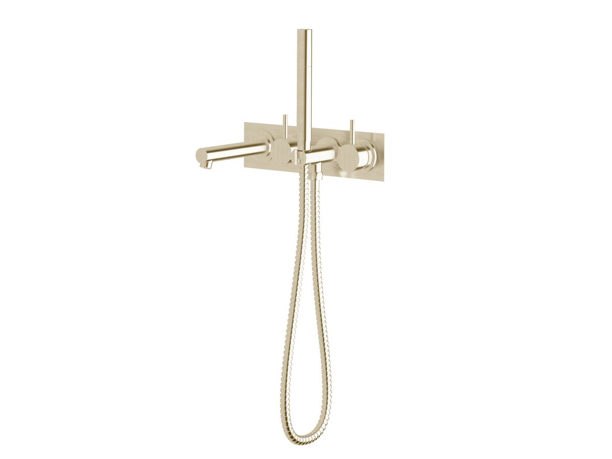 reece Sussex Scala Bath Mixer Tap System Straight 160mm Outlet Right Hand Operation with Handshower LUX PVD Brushed Platinum Gold (3 Star)