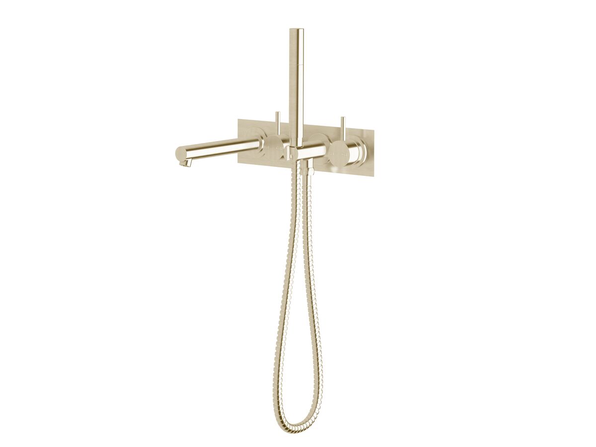 reece Sussex Scala Bath Mixer Tap System Straight 200mm Outlet Right Hand Operation with Handshower LUX PVD Brushed Platinum Gold (3 Star)