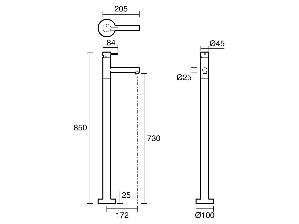 Reece Sussex Scala Floor Mounted Bath Mixer Tap 160mm Outlet Chrome