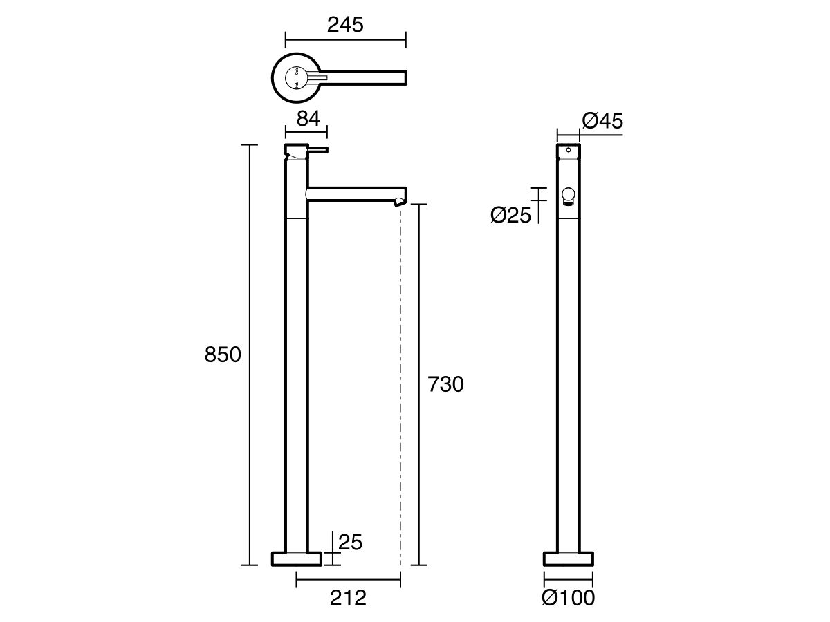 Reece Sussex Scala Floor Mounted Bath Mixer Tap 200mm Outlet Trimset LUX PVD Brushed Platinum Gold