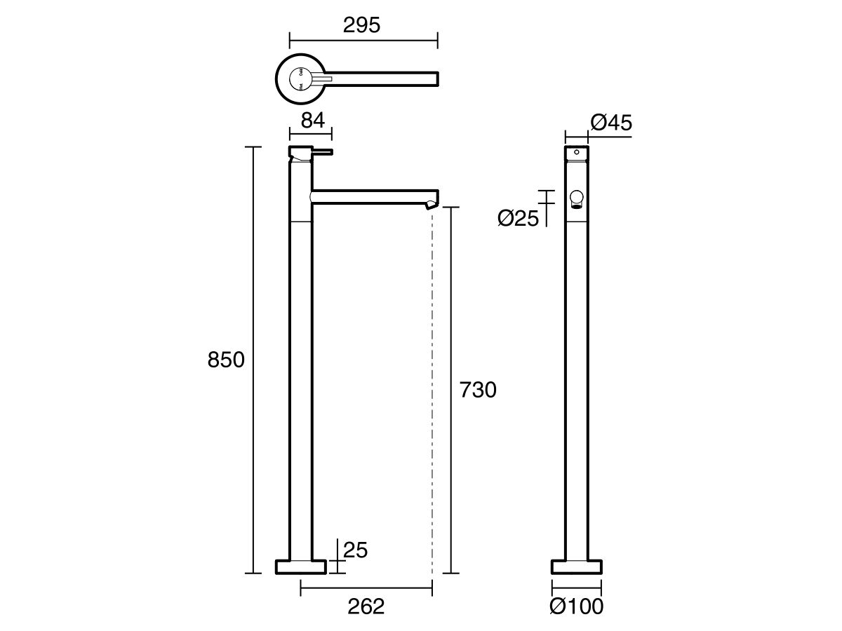 Reece Sussex Scala Floor Mounted Bath Mixer Tap 250mm Outlet Trimset LUX PVD Brushed Platinum Gold