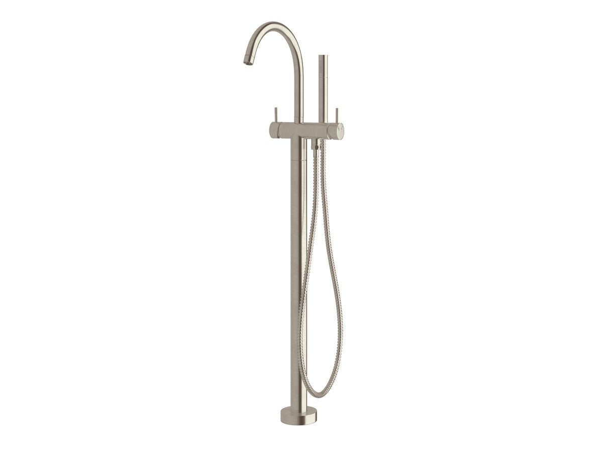 reece Sussex Scala Floor Mounted Bath Mixer Tap Curved Outlet with Handshower Trimset LUX PVD Brushed Oyster Nickel (3 Star)