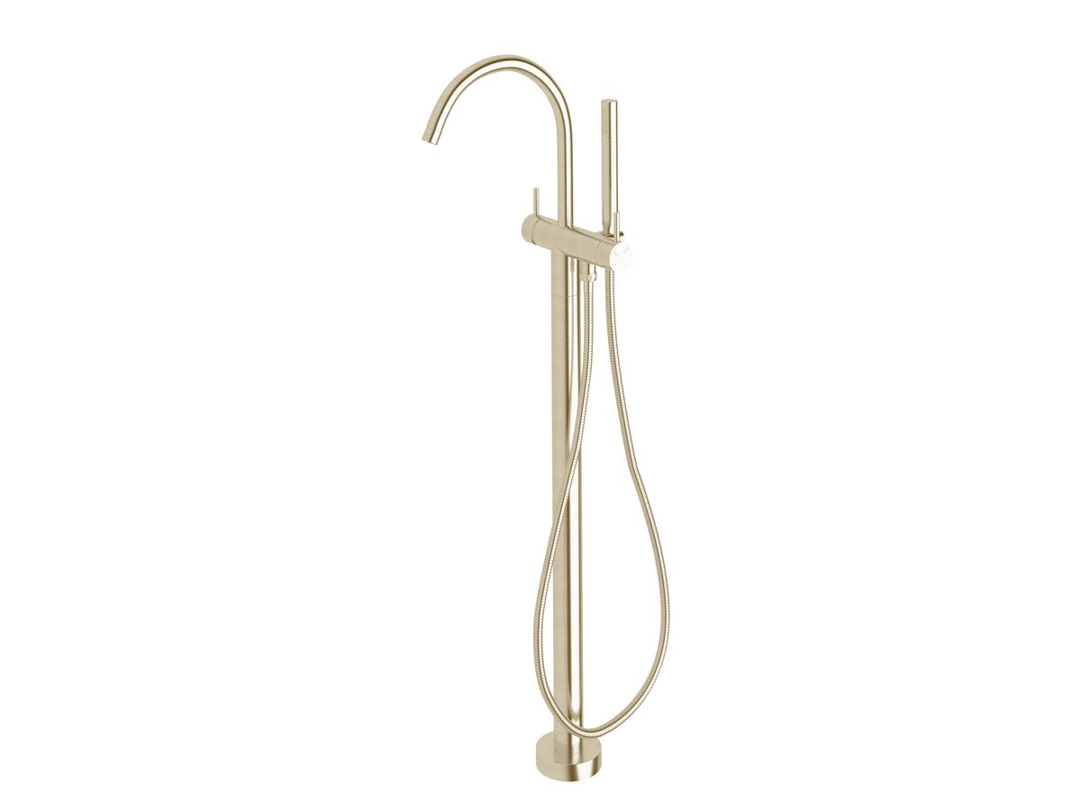 reece Sussex Scala Floor Mounted Bath Mixer Tap Curved Outlet with Handshower Trimset LUX PVD Brushed Platinum Gold (3 Star)