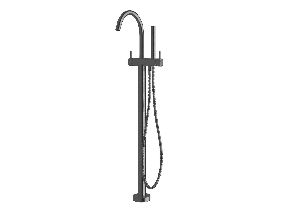 reece Sussex Scala Floor Mounted Bath Mixer Tap Curved Outlet with Handshower LUX PVD Brushed Smoke Gunmetal (3 Star)