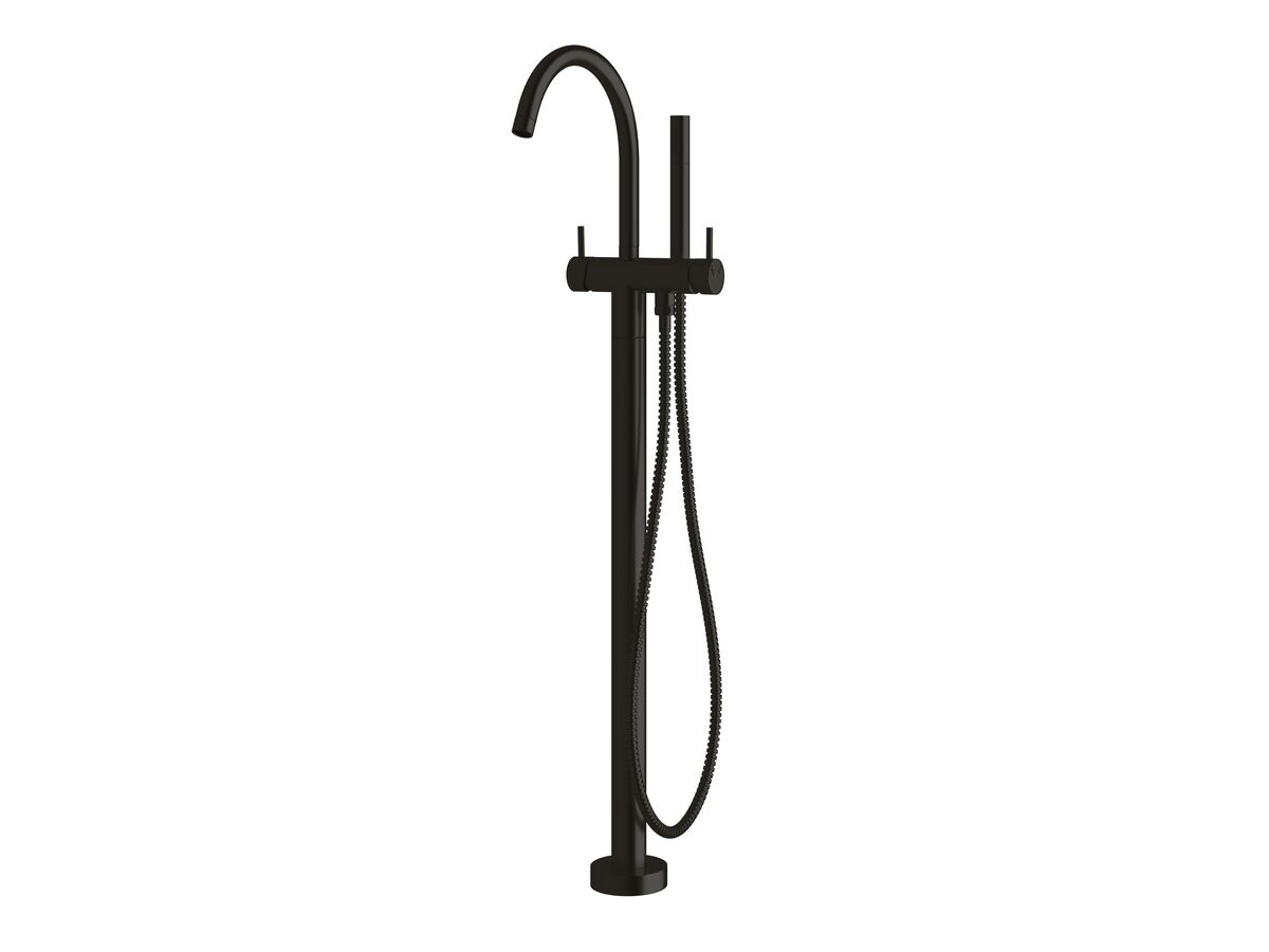 reece Sussex Scala Floor Mounted Bath Mixer Tap Curved Outlet with Handshower LUX PVD Matte Opium Black (3 Star)