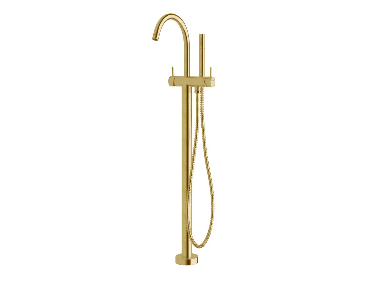 reece Sussex Scala Floor Mounted Bath Mixer Tap Curved Outlet with Handshower LUX PVD Brushed Pure Gold (3 Star)