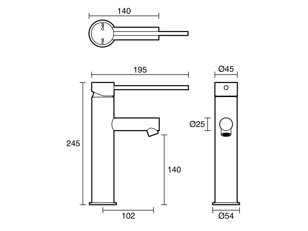 Reece Sussex Scala Medium Basin Mixer Tap With 150mm Extended Pin LUX PVD Brushed Platinum Gold (5 Star)