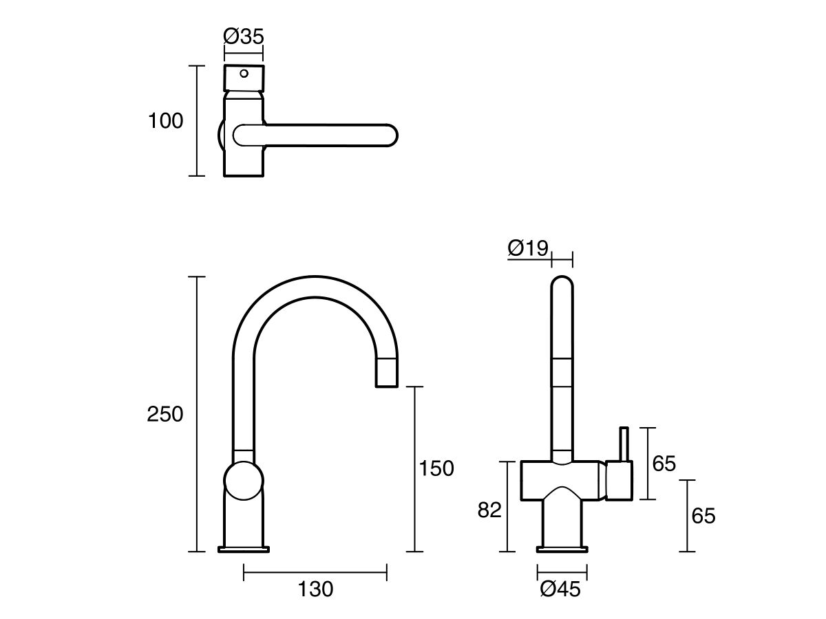 Reece Sussex Scala Mini Basin / Sink Mixer Tap Small Curved Spout Right Hand LUX PVD Brushed Smoked Gunmetal (5 Star)