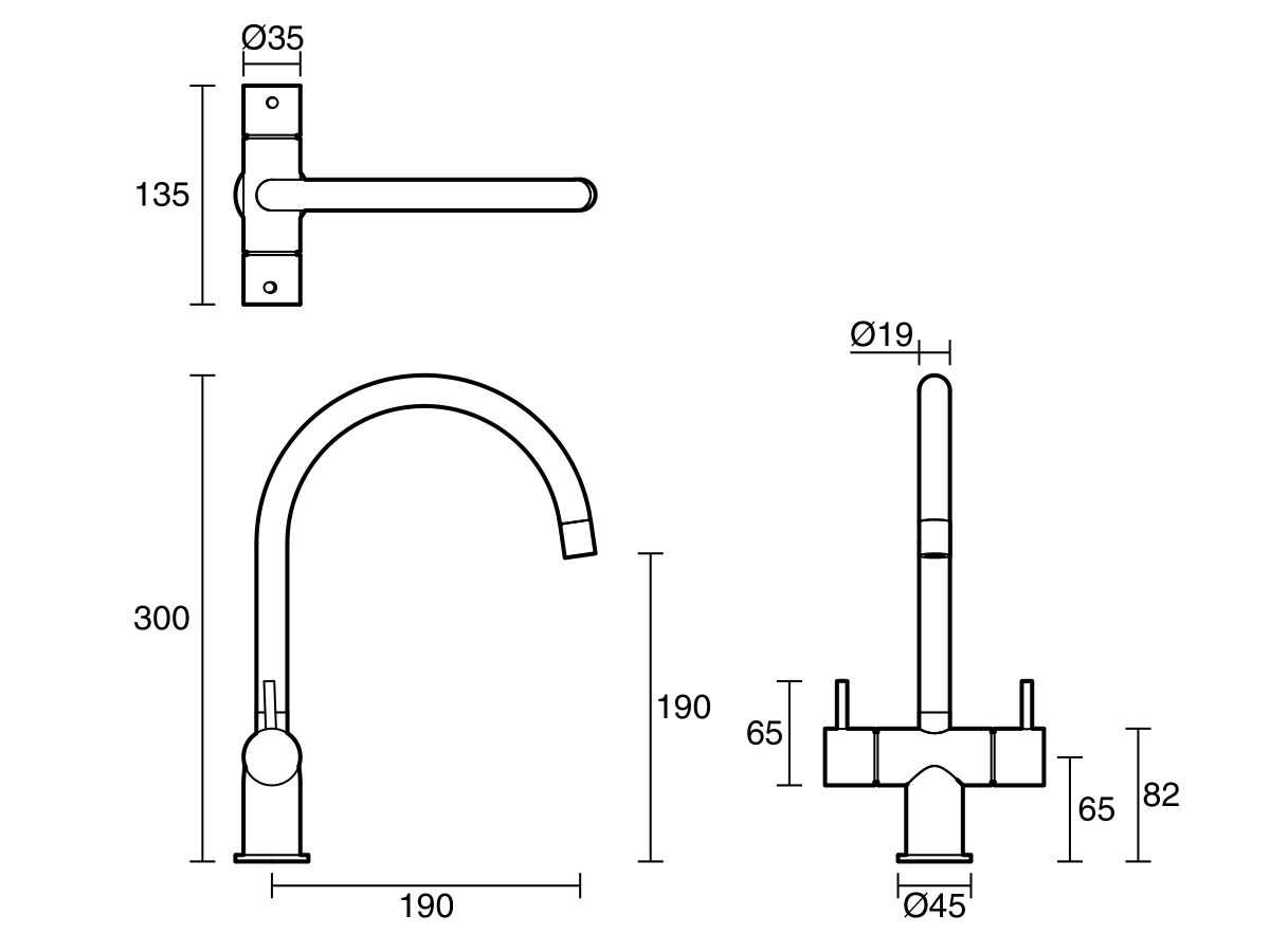 Reece Sussex Scala Mini Twin Handle Mixer Tap Large Curved Spout LUX PVD Brushed Platinum Gold (5 Star)