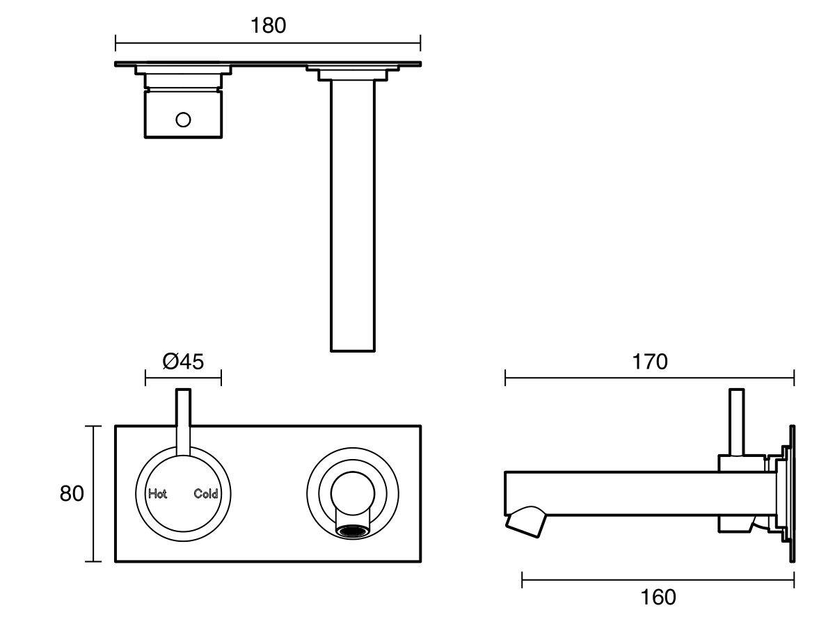 Reece Sussex Scala Straight Wall Basin Mixer Tap System Left Hand Mixer Tap 160mm Outlet Chrome (6 Star)
